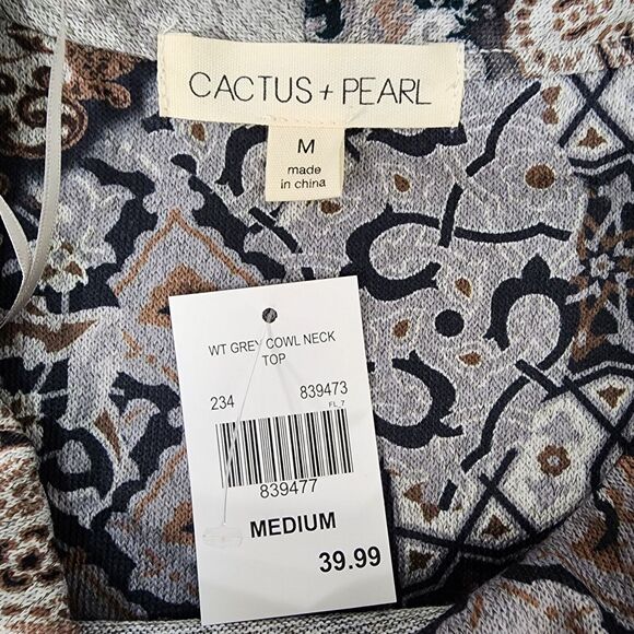 Cactus Pearl Top Womens Medium Gray Long Sleeve Pullover Cowl Neck Stretch Tunic - Picture 8 of 10